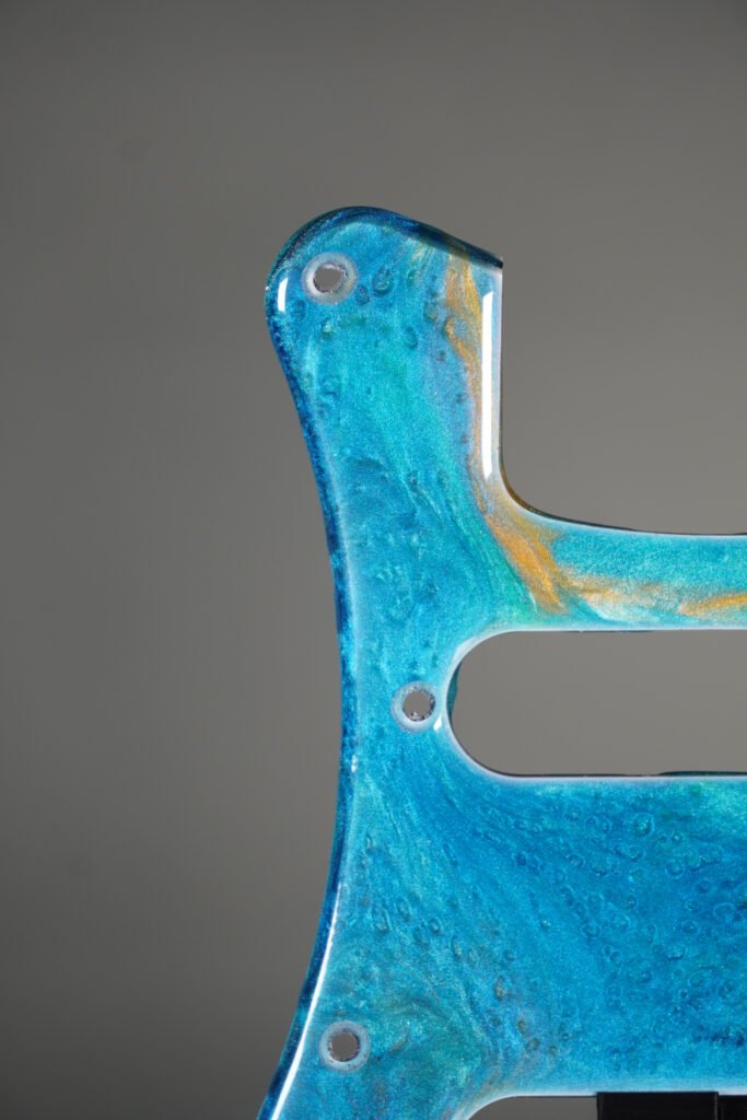 ocean blue resin stratocaster pickguard: neon swirl guitar art