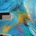 ocean blue resin stratocaster pickguard: neon swirl guitar art