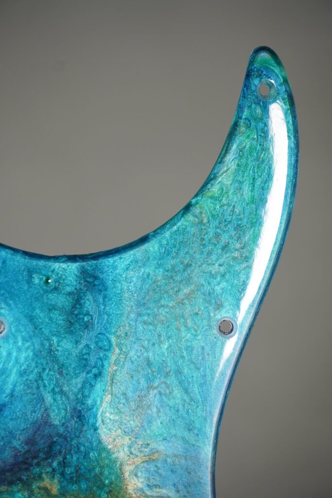 ocean blue resin stratocaster pickguard: neon swirl guitar art
