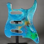ocean blue resin stratocaster pickguard: neon swirl guitar art