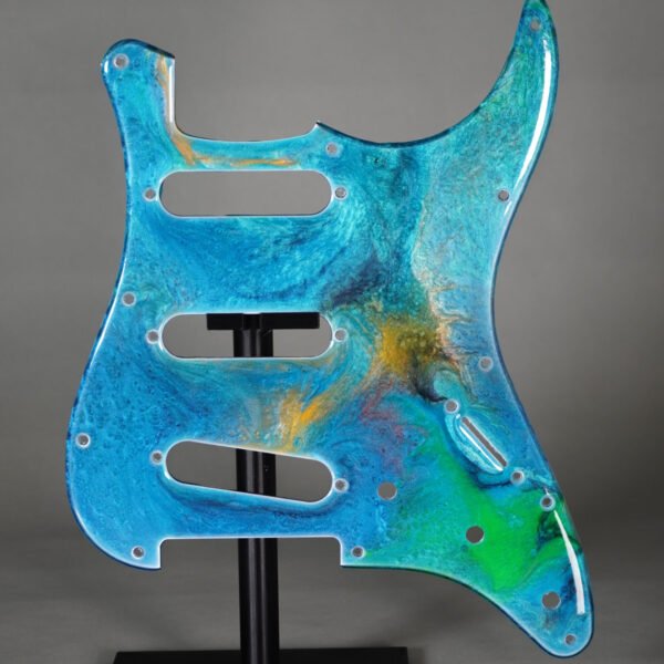 ocean blue resin stratocaster pickguard: neon swirl guitar art