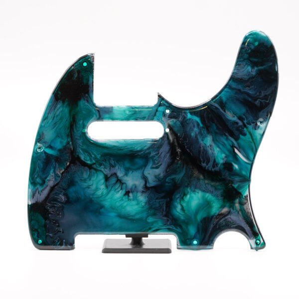 abyssal tide – teal & black telecaster pickguard | alcohol ink on resin | custom tele pickguard