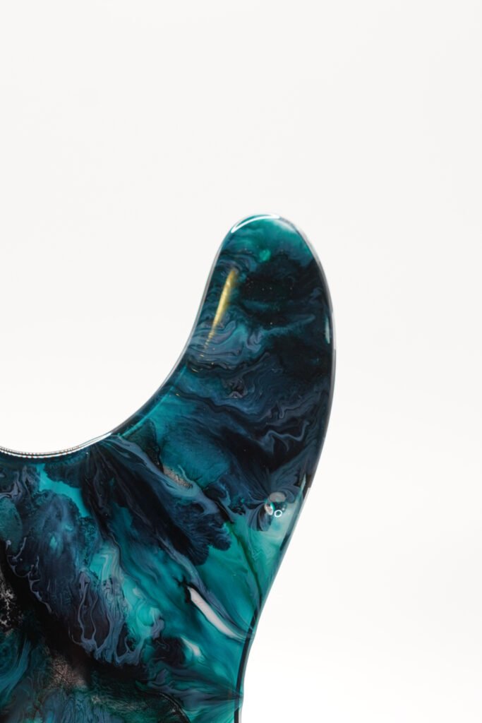 abyssal tide – teal & black telecaster pickguard | alcohol ink on resin | custom tele pickguard
