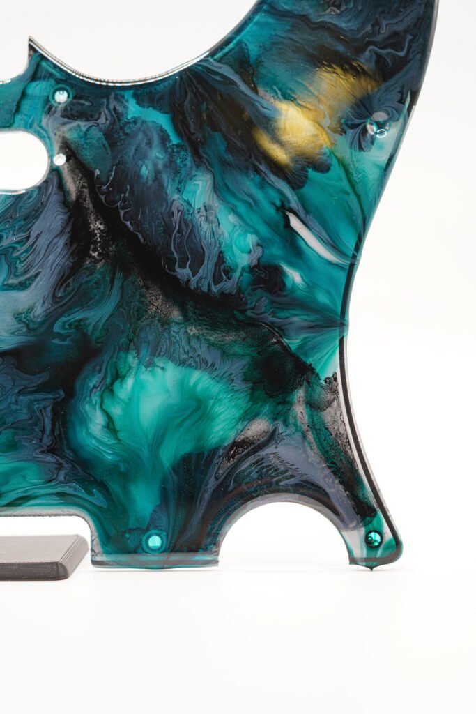 abyssal tide – teal & black telecaster pickguard | alcohol ink on resin | custom tele pickguard