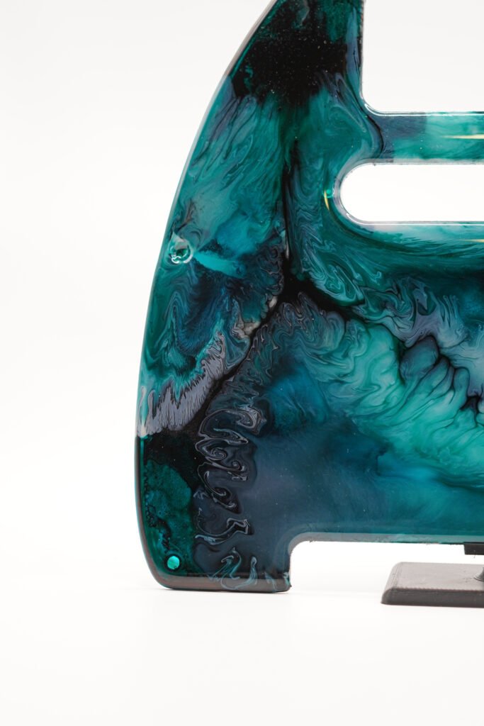 abyssal tide – teal & black telecaster pickguard | alcohol ink on resin | custom tele pickguard