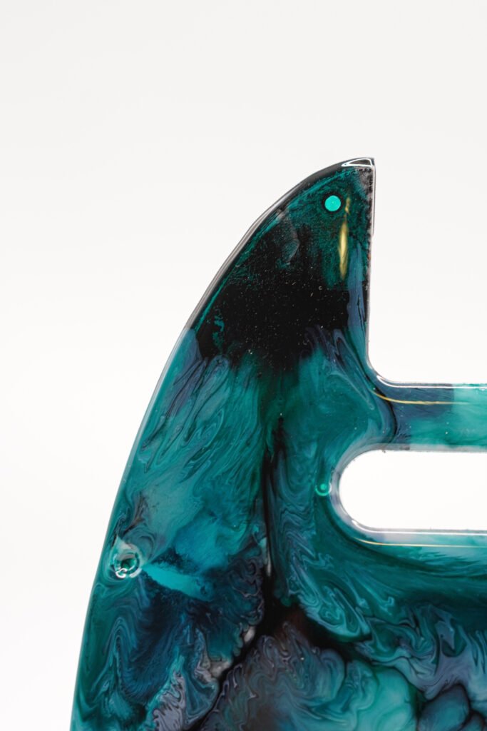 abyssal tide – teal & black telecaster pickguard | alcohol ink on resin | custom tele pickguard