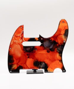 scorch tide – orange & black telecaster pickguard | alcohol ink guitar art | custom