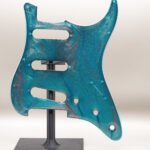 turquoise tide strat pickguard – blue & gold resin | one of one | custom strat upgrade |
