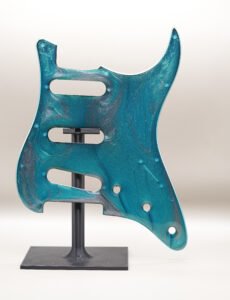 turquoise tide strat pickguard – blue & gold resin | one of one | custom strat upgrade |