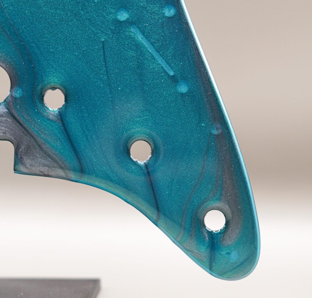 turquoise tide strat pickguard – blue & gold resin | one of one | custom strat upgrade |