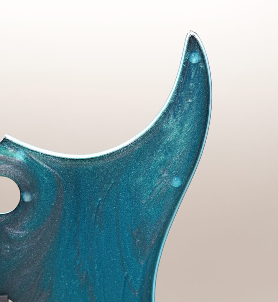 turquoise tide strat pickguard – blue & gold resin | one of one | custom strat upgrade |