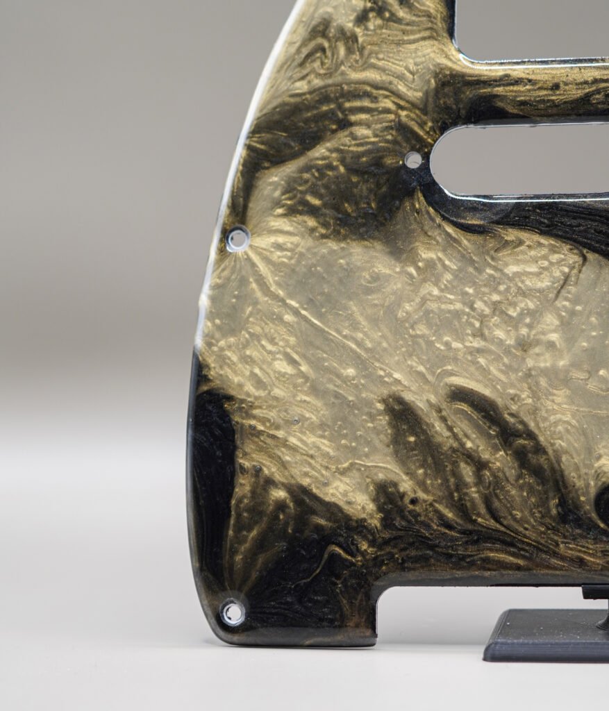 obsidian gold resin tele pickguard: black marble swirl