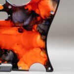 scorch tide – orange & black telecaster pickguard | alcohol ink guitar art | custom