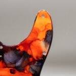 scorch tide – orange & black telecaster pickguard | alcohol ink guitar art | custom