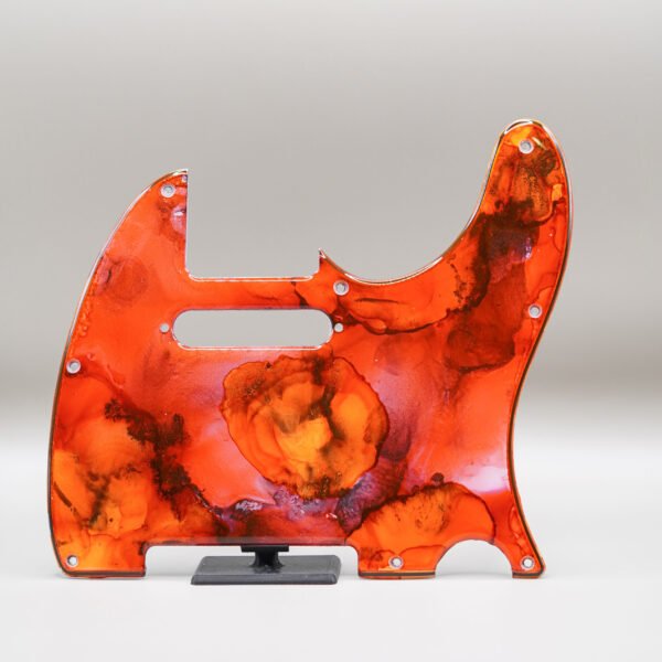 handcrafted resin tele pickguard: crimson blaze fiery red orange burst