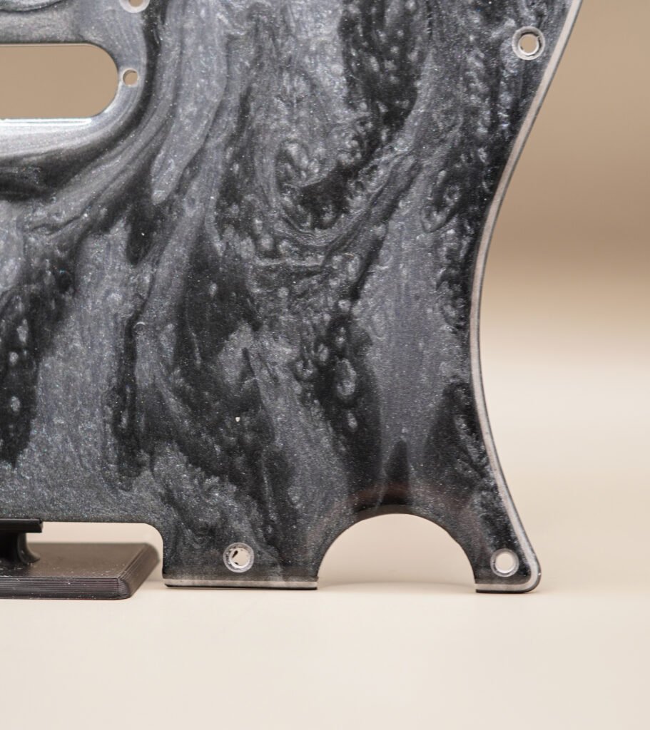 handcrafted resin telecaster pickguard: silver & black marble design