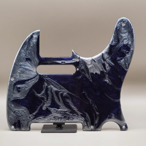 handcrafted resin tele pickguard: deep blue silver marble design