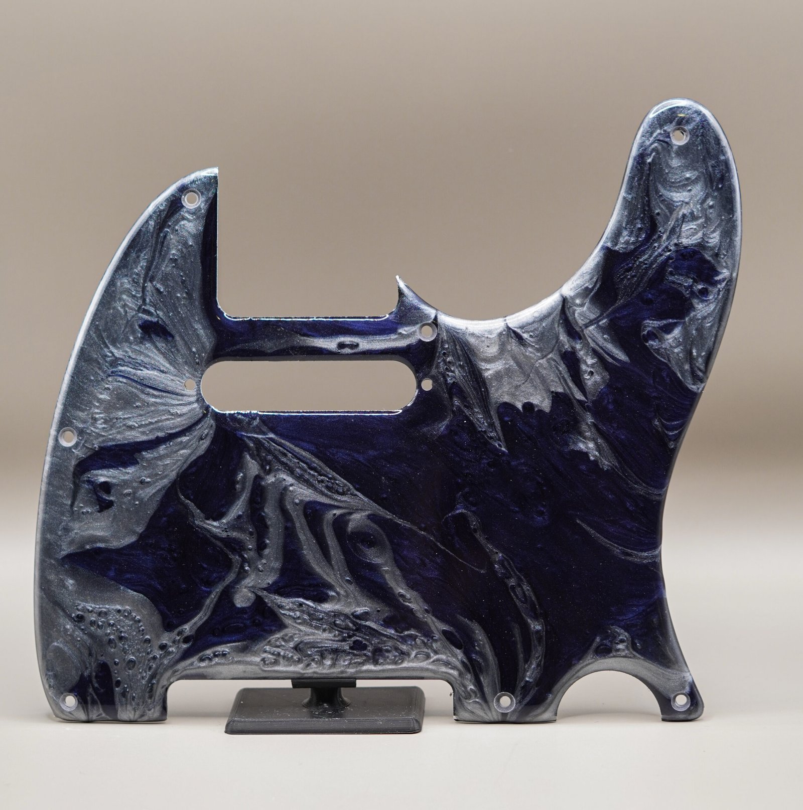 handcrafted resin tele pickguard: deep blue silver marble design handcrafted resin tele pickguard: deep blue silver marble design