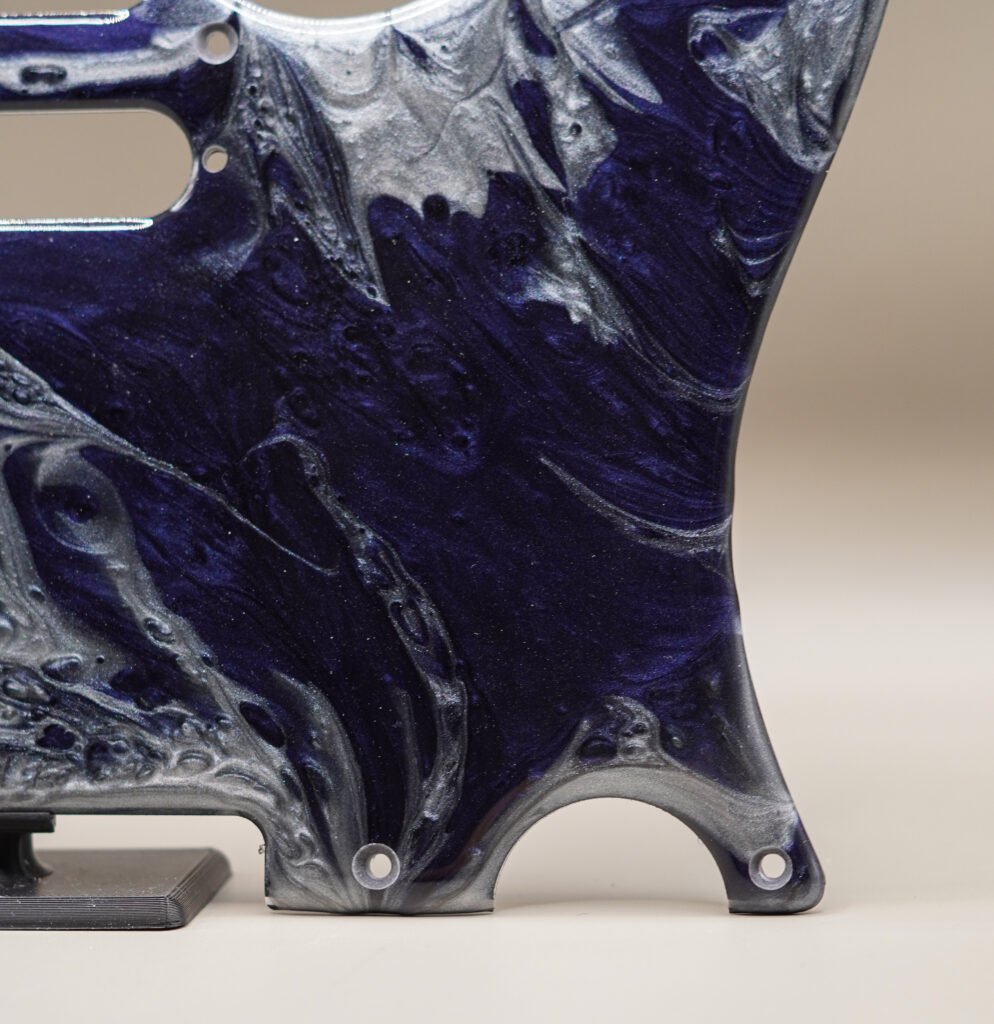 handcrafted resin tele pickguard: deep blue silver marble design