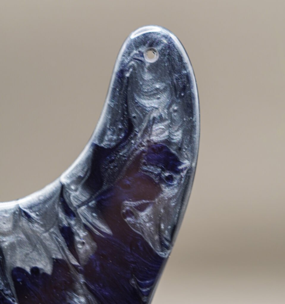 handcrafted resin tele pickguard: deep blue silver marble design