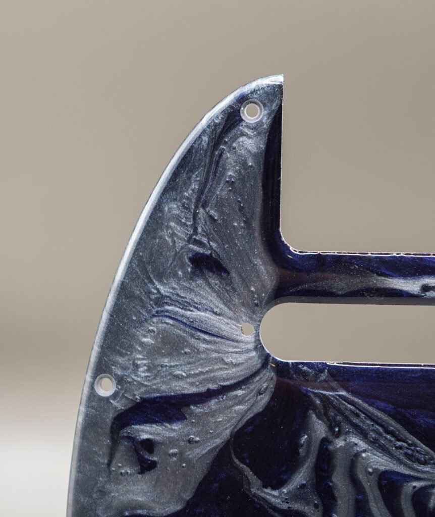 handcrafted resin tele pickguard: deep blue silver marble design