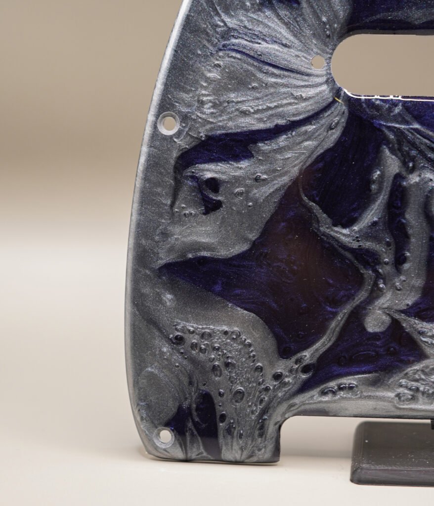 handcrafted resin tele pickguard: deep blue silver marble design