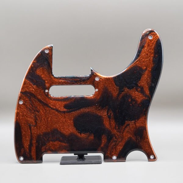 handcrafted resin tele pickguard: inferno ember copper & black guitar art