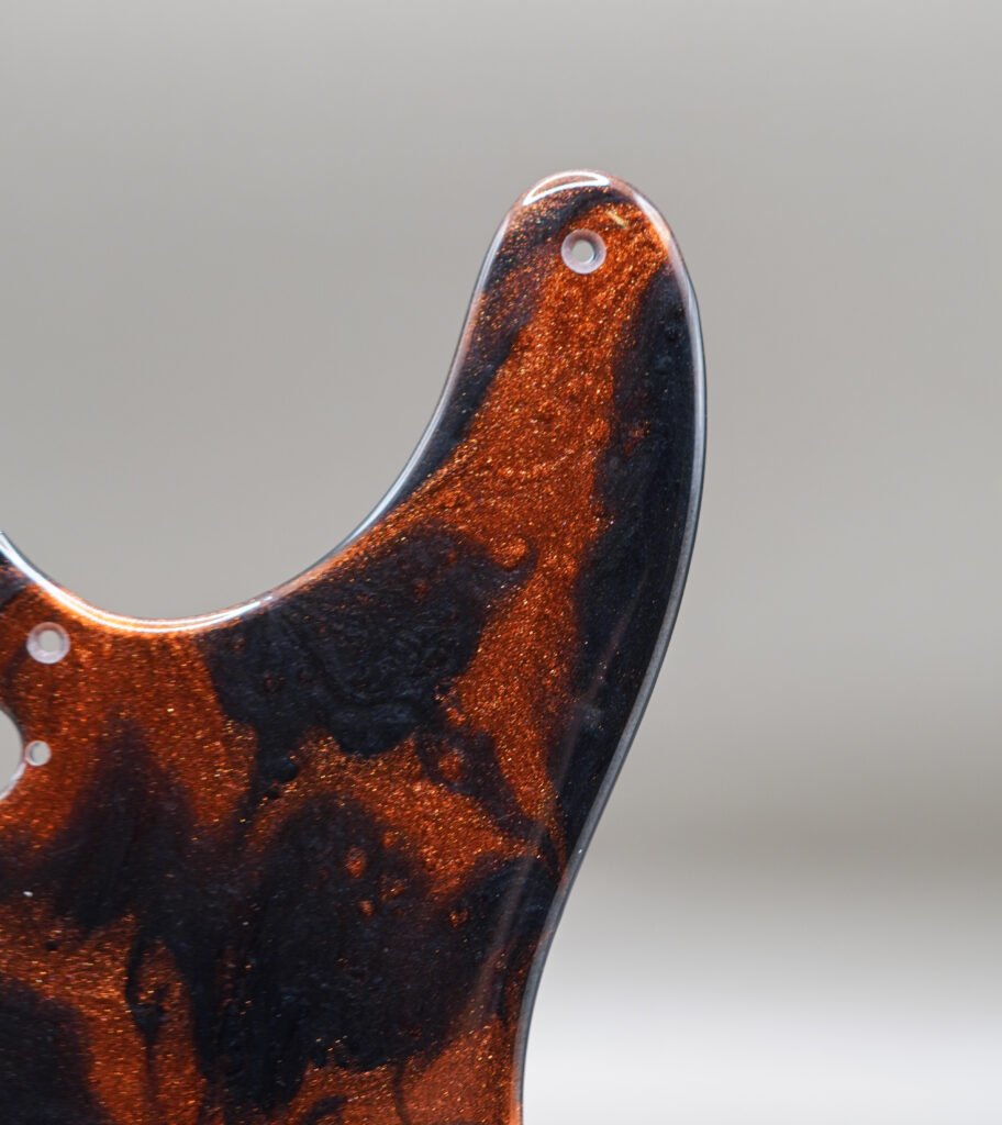 handcrafted resin tele pickguard: inferno ember copper & black guitar art