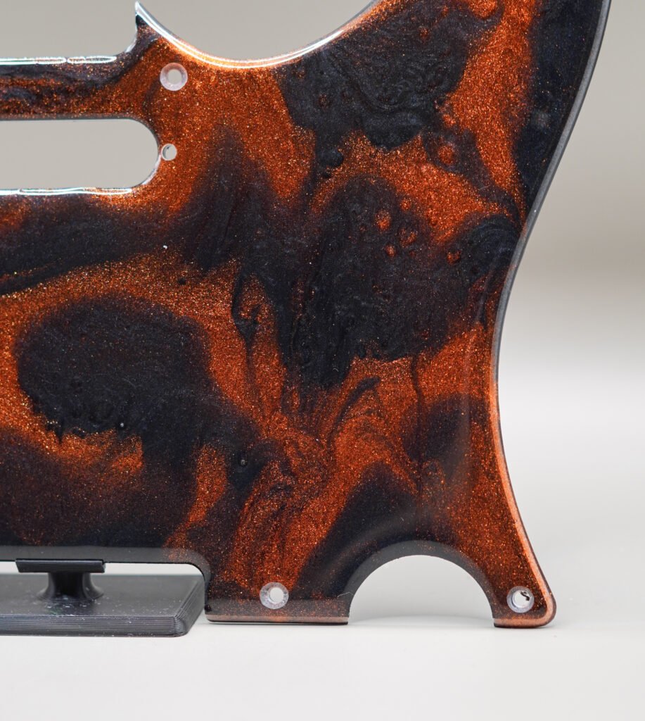 handcrafted resin tele pickguard: inferno ember copper & black guitar art