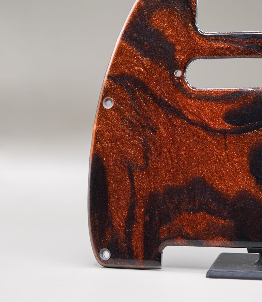 handcrafted resin tele pickguard: inferno ember copper & black guitar art