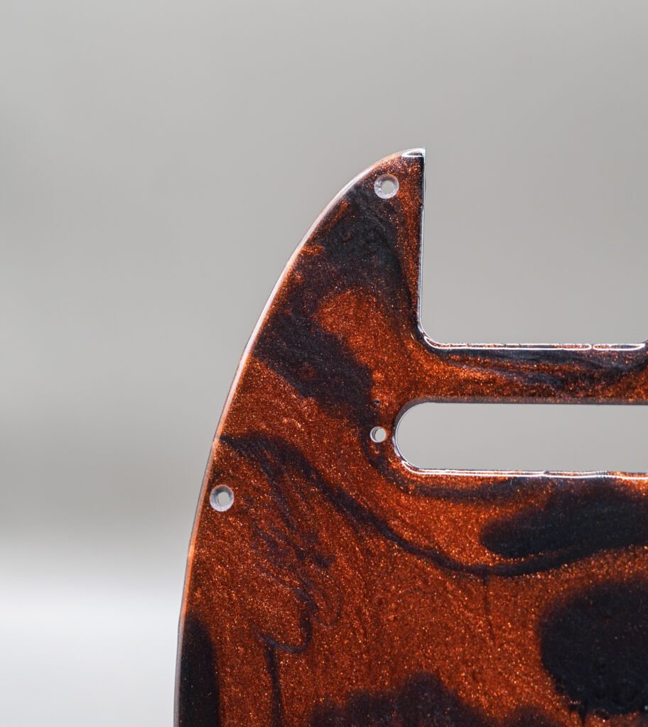 handcrafted resin tele pickguard: inferno ember copper & black guitar art